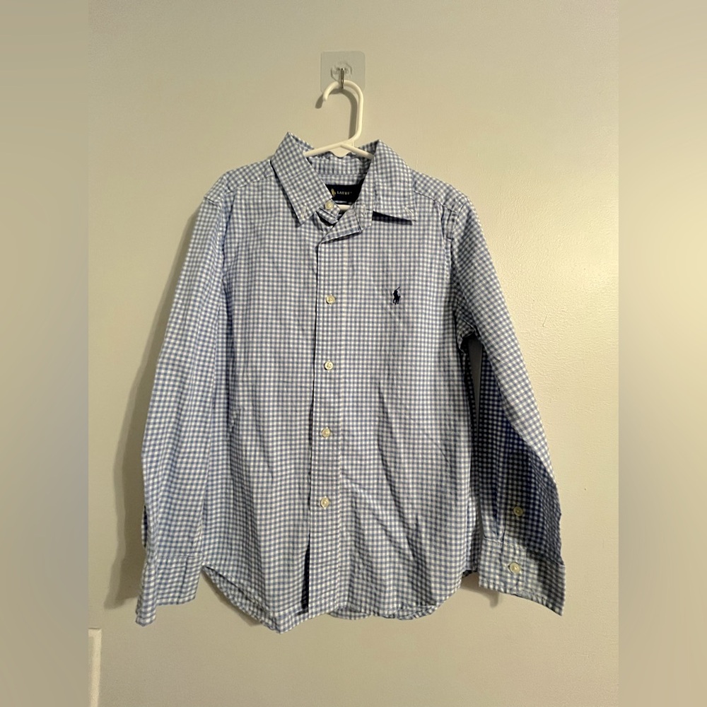 Ralph Lauren Little boy blue/white stripe shirt in size 7. In great condition.